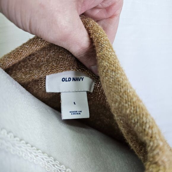 Old Navy Tan and Pink Colorblock Mock Neck Knit Sweater Size Large - Picture 8 of 8